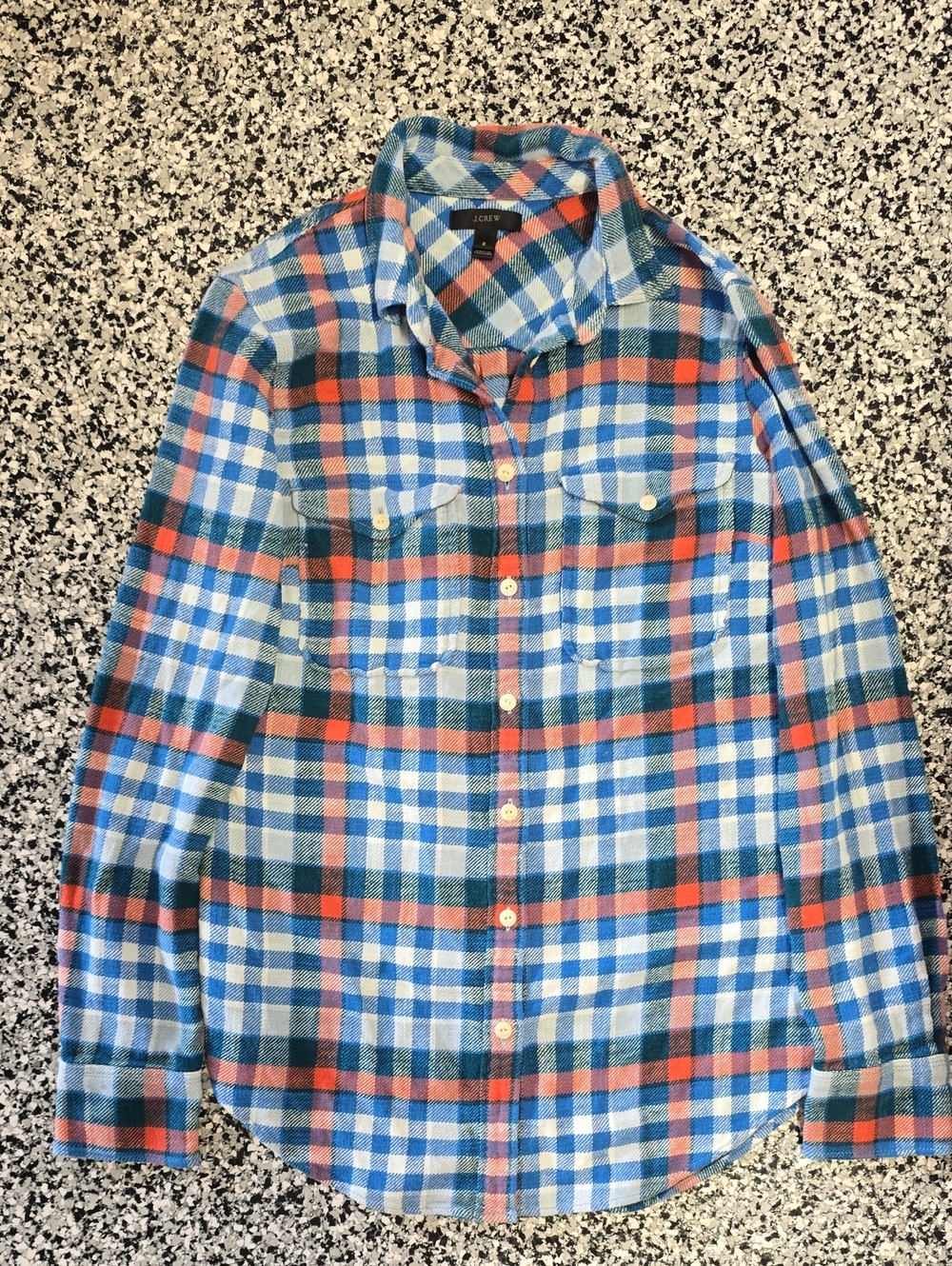 J. Crew Blue, Orange and Green Plaid Button-Down Shirt